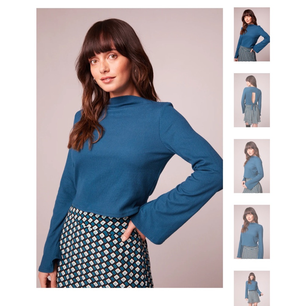 NWT Band Of The Free Avril Teal Mock Neck Crop Top Long Sleeve Open Back Small - Picture 2 of 8